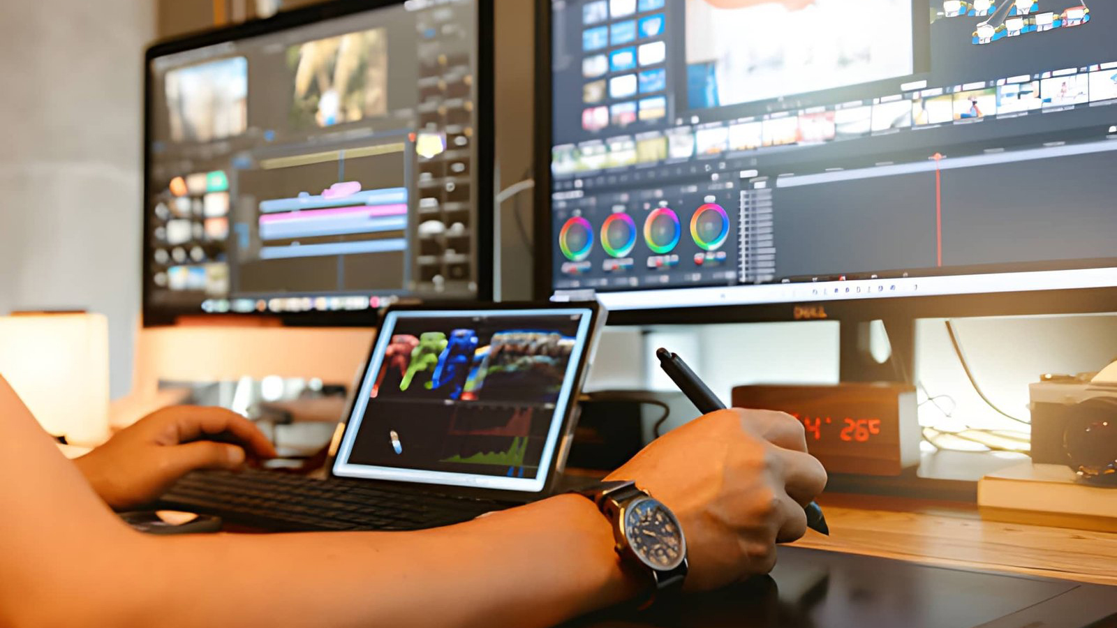 Person editing video on a computer
