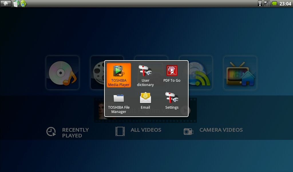 The app switcher for multitasking on the Toshiba AC100
