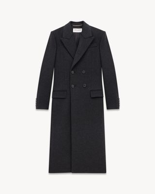 Women's Long Coat in Cashmere and Wool Felt in Anthracite