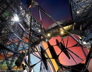 Artist’s illustration of the Giant Magellan Telescope and its seven giant primary mirrors.