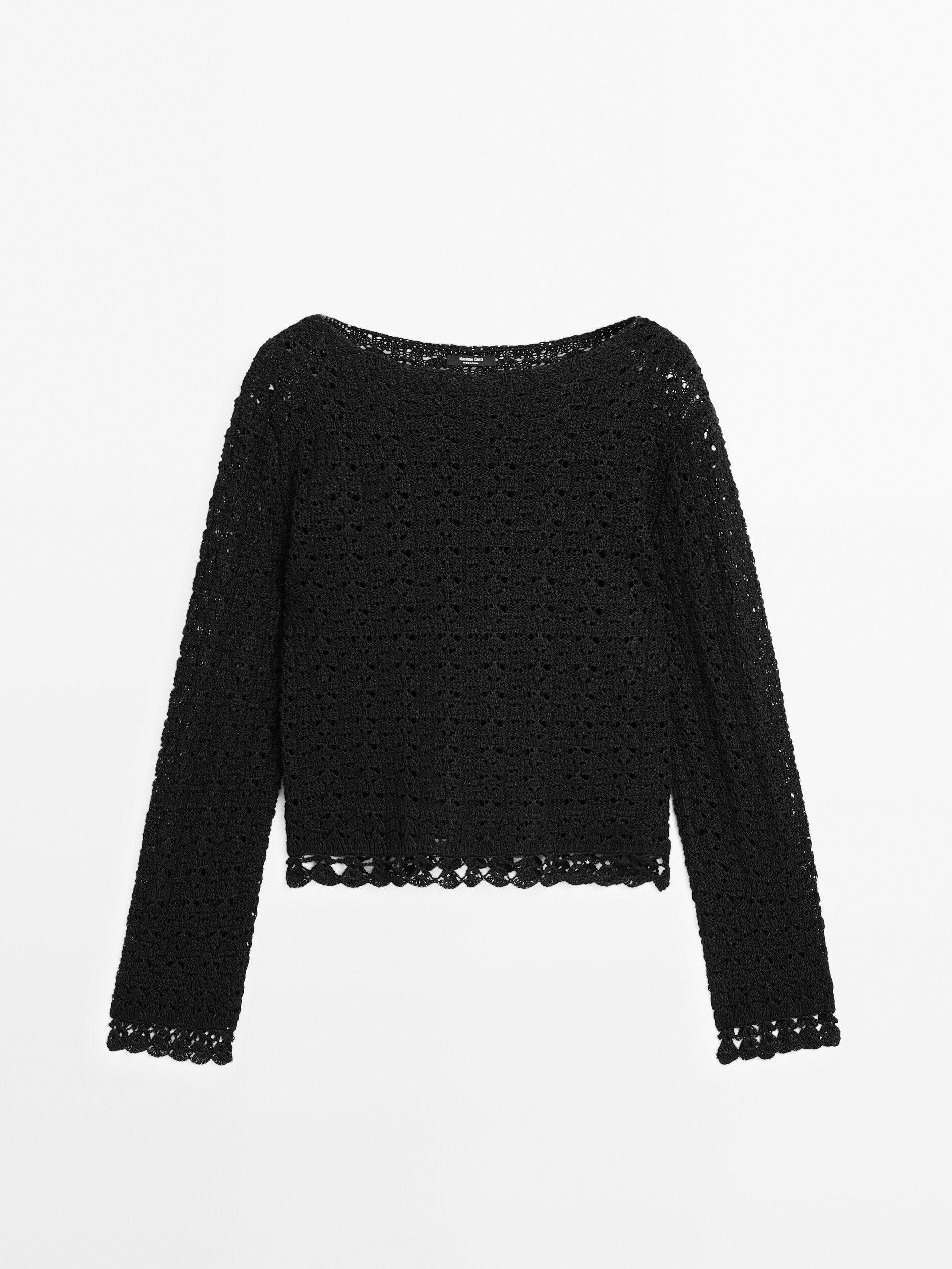 Cotton Blend Openwork Crochet Sweater