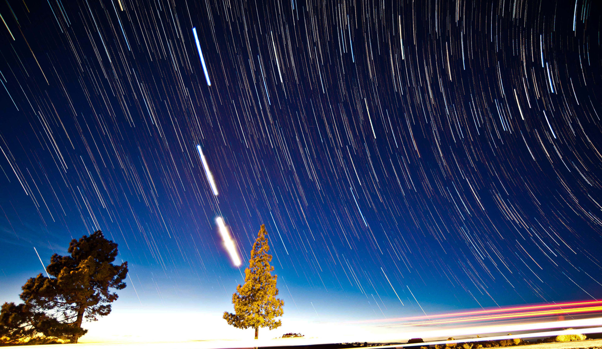 Jupiter, Venus, the Moon, and Star Trails