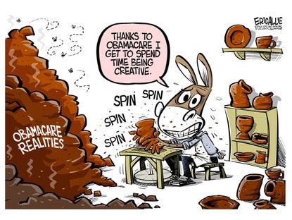 Obama cartoon Obamacare spin
