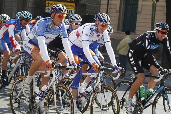 The Rabobank team enjoyed a day wearing the race leaders' jerseys.