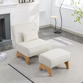 corduroy armless accent chair with ottoman