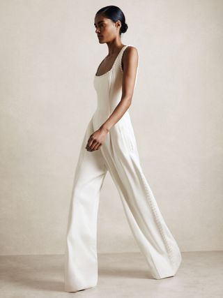 Atelier Whipstitch Wide Leg Jumpsuit in White