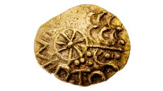This gold coin was found in March 2023 and has the name "Esunertos" inscribed on it.