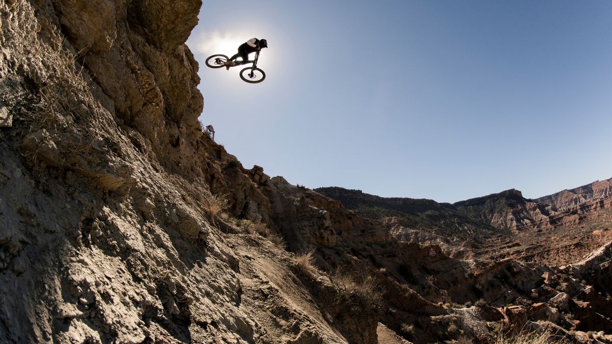 Kyle Strait rides his bike at Red Bull Rampage in Virgin, Utah, USA on 18 October, 2022