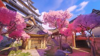 Overwatch 2's Overwatch Classic promotional art showing new assault map, Hanamura, modelled on traditional Japanese villages.