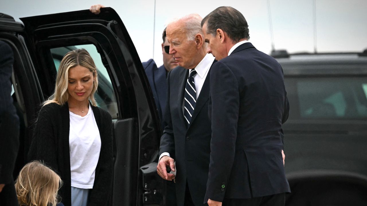 President Joe Biden greets son Hunter Biden and his wife and child after Hunter&#039;s gun-related convictions