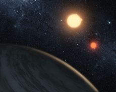 A digital illustration of the newly-discovered gaseous planet Kepler-16b