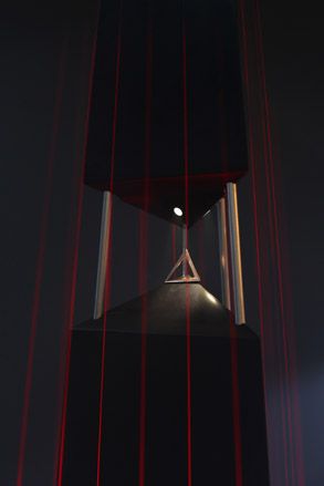 Close-up of the Shaman’s Triangle ring within the 12-foot obelisk installation