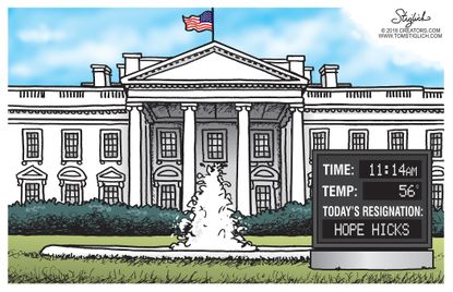 Political cartoon U.S. Hope Hicks resignation White House revolving door