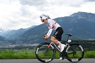 VILLARSSUROLLON SWITZERLAND JUNE 16 Joao Almeida of Portugal and UAE Team Emirates sprints during the 87th Tour de Suisse 2024 Stage 8 a 157km individual time trial stage from Aigle to VillarssurOllon 1249m UCIWT on June 16 2024 in VillarssurOllon Switzerland Photo by Tim de WaeleGetty Images