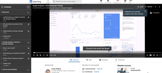 A screenshot of the LinkedIn Learning page for a course on Google Analytics, showing a video player and a list of upcoming content