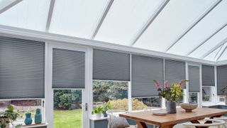 conservatory roof blinds in two shades of grey
