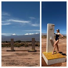 hannah baxter in a bathing suit in chilean desert