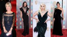 4 pictures of celebrities wearing jewellery at the BAFTAs. L-R: Dame Helen Mirren, Cate Blanchett, Lady Gaga and Salma Hayek Pinault