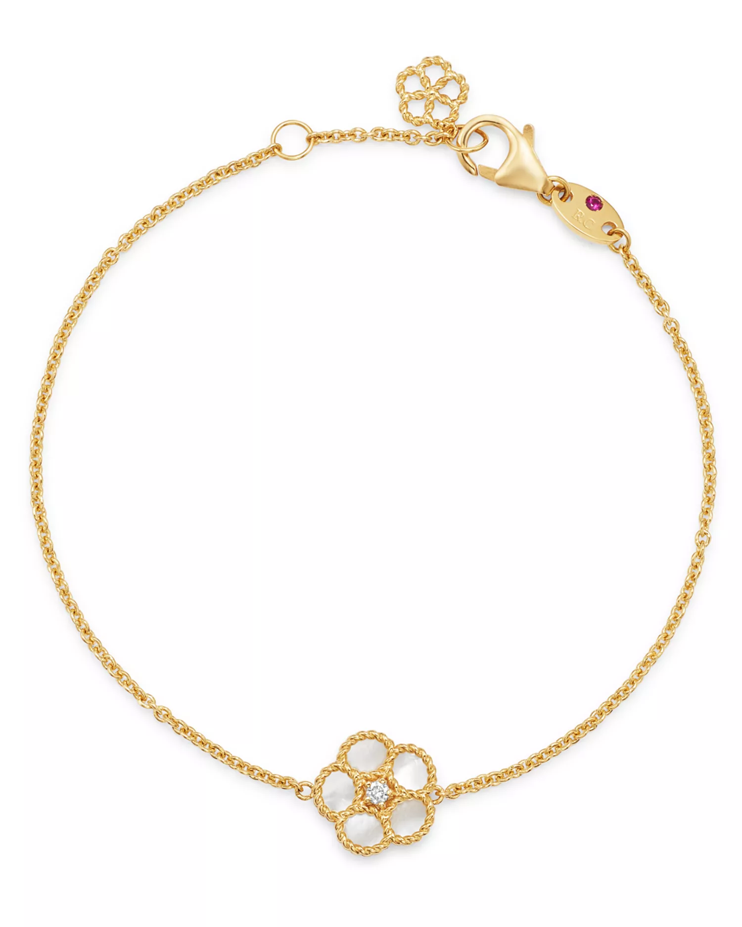 18k Yellow Gold Daisy Mother-Of-Pearl &amp;amp; Diamond Chain Bracelet - Exclusive