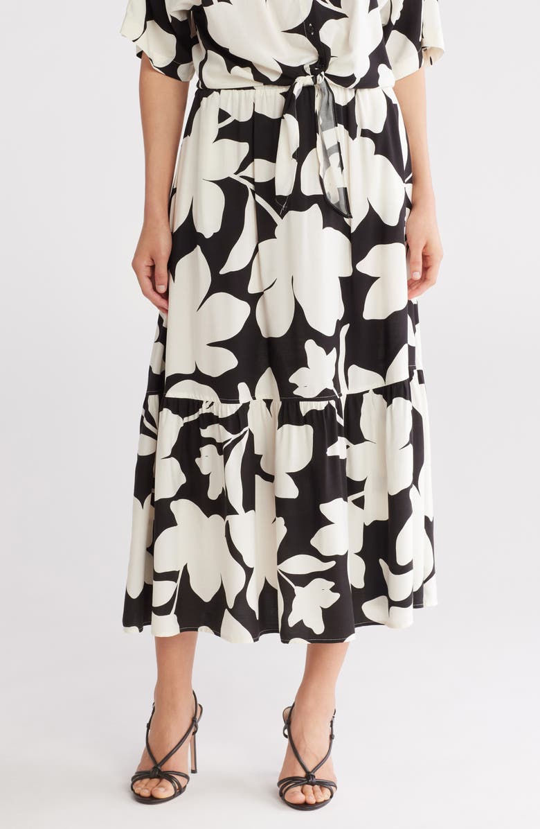 Tiered Pull-On Midi Skirt