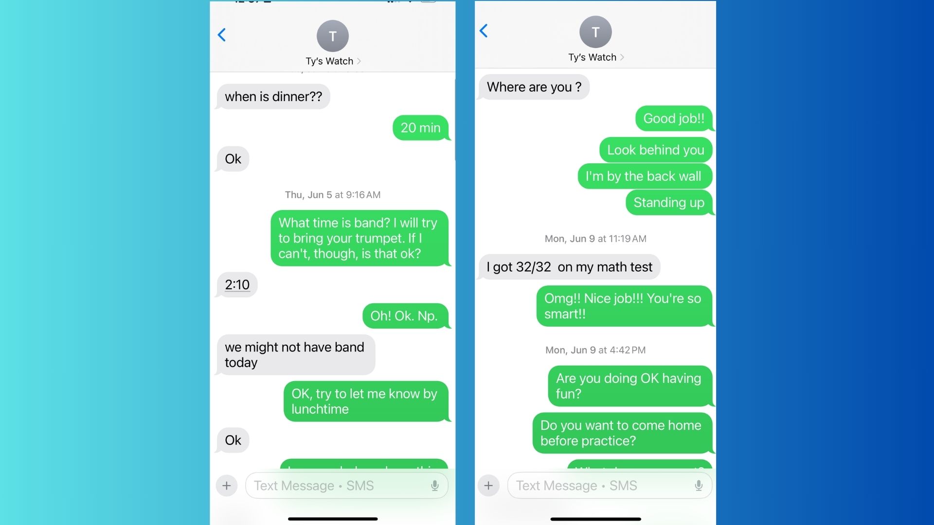 texts from JrTrack 4 watch