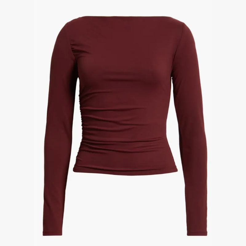 burgundy long sleeve top