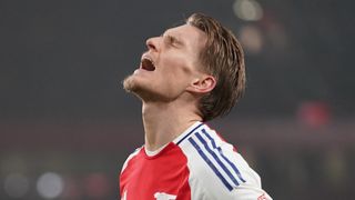 Arsenal's Martin Odegaard during the Premier League match between Arsenal FC and Ipswich Town FC at Emirates Stadium on December 27, 2024 in London, England.