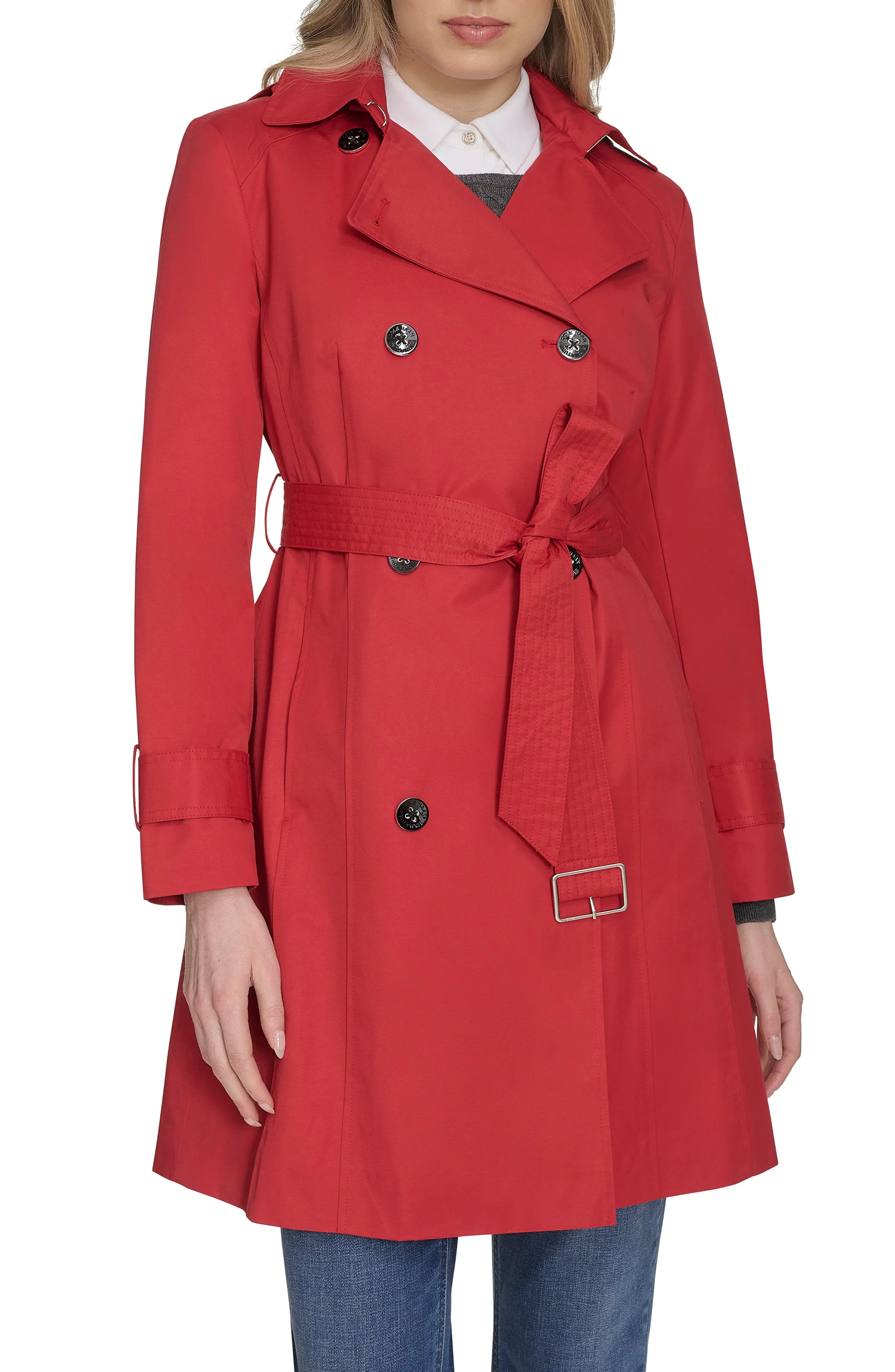 Water Resistant Trench Coat With Removable Hood