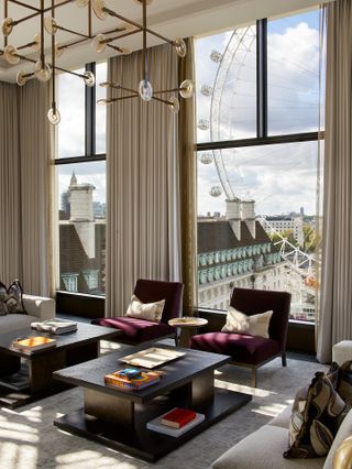 interior looking out at the Belvedere Gardens penthouse at Southbank Place in London
