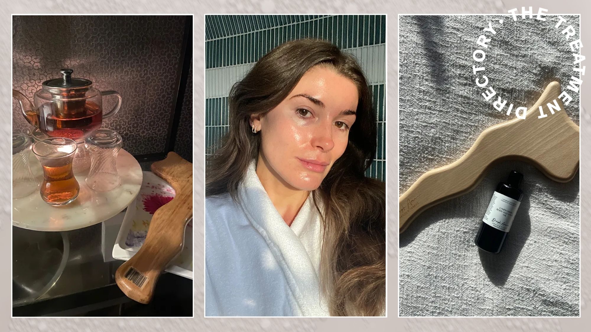 A collage of images of beauty editor Eleanor Vousden getting a lymphatic drainage massage