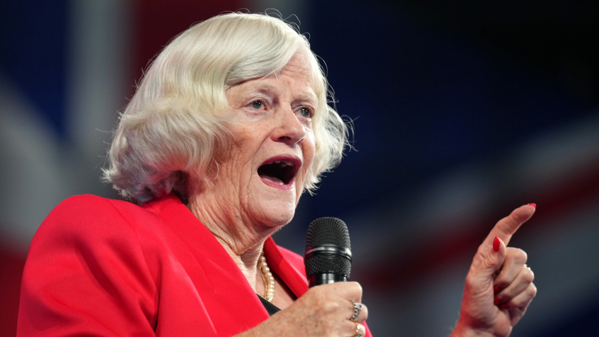 Ann Widdecombe gives a speech at the Reform Party 2024 Conference