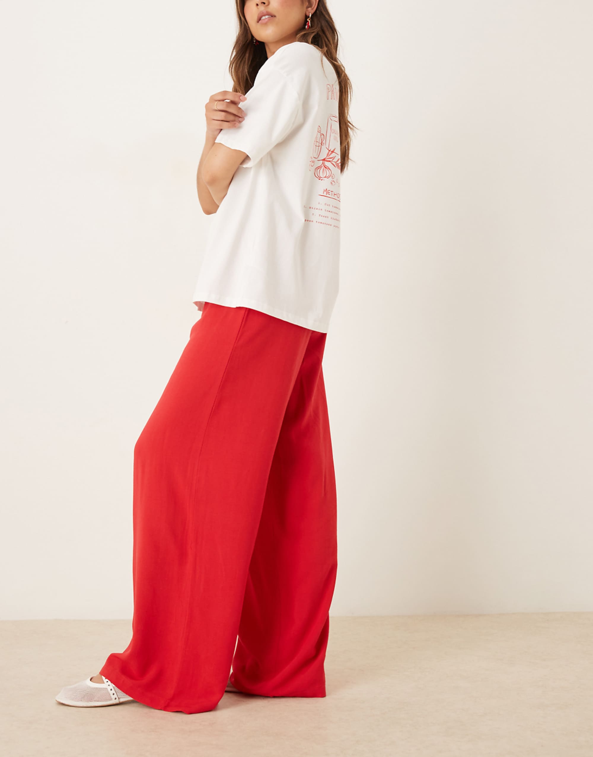 Asos Design Linen Look Pull-On Pants in Red