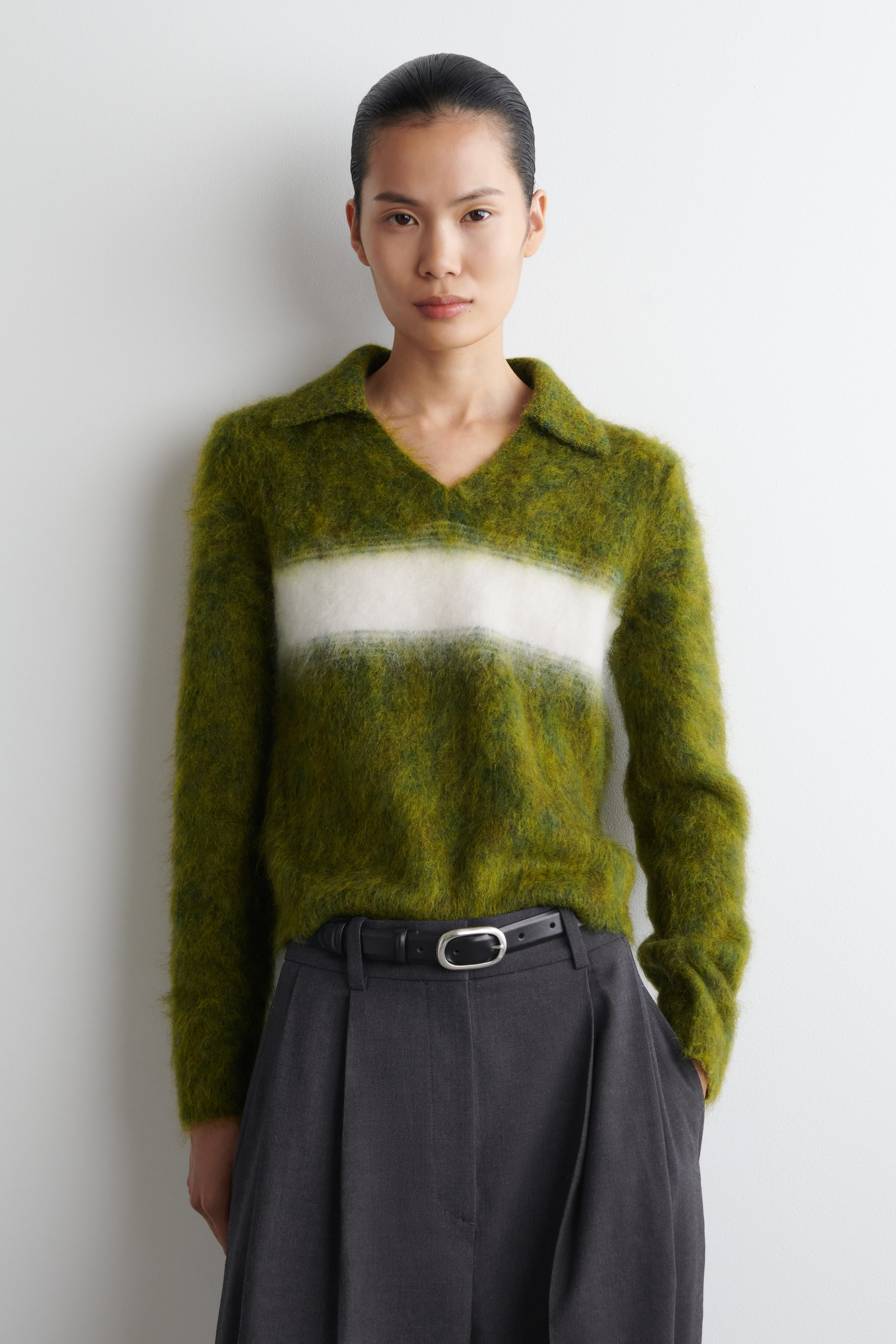 Striped Mohair-Blend Polo Jumper