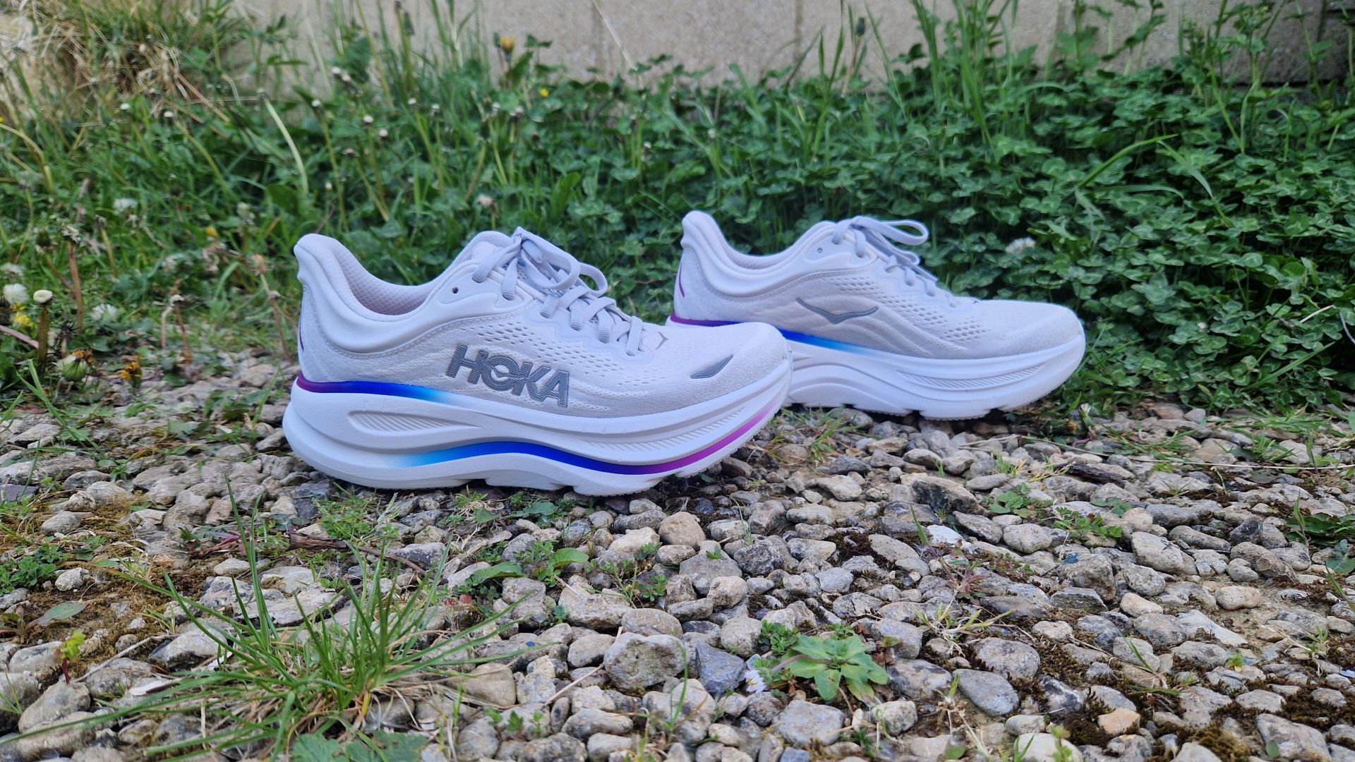 Hoka Bondi 9 photographed on a gravel drive