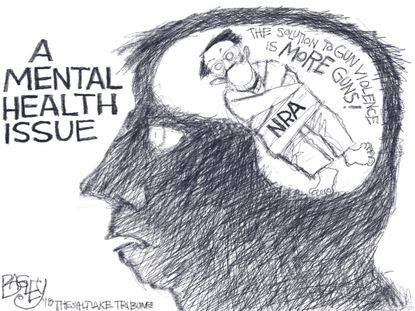 Political cartoon U.S. Parkland school shooting gun violence mental health NRA