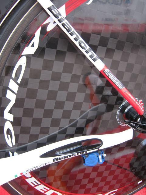 The hole in the Bianchi chain stay is ideal for fitting the race timing sensor