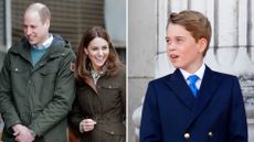 Composite of a picture of Prince William and Kate visiting the Teagasc Animal & Grassland Research Centre in 2020 and Prince George at Trooping the Colour 2024