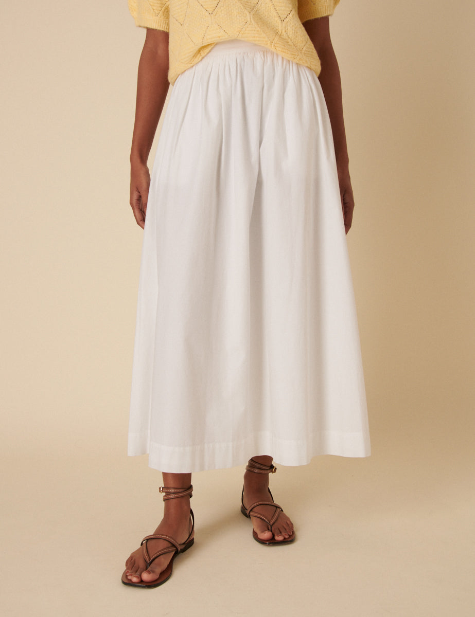 White A-Line Midi Skirt