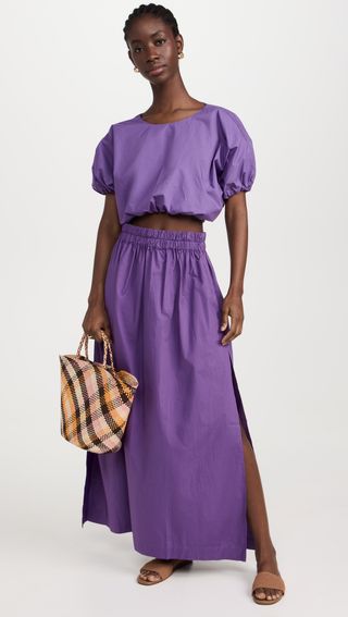 smocked waist skirt in purple