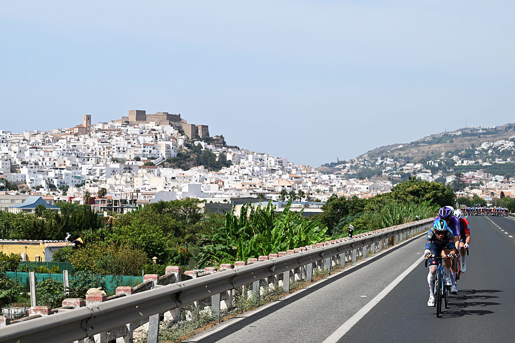ALMUNECAR, SPAIN - SEPTEMBER 04: Fabio Van Den Bossche of Belgium and Team Soudal Quick-Step leads the breakaway during to the La Vuelta - 81st Tour of Spain 2026, Stage 13 a 192.8km stage from Almu&amp;ntilde;ecar to Loja 501m / #UCIWT / on September 04, 2026 in Almunecar, Spain. (Photo by Tim de Waele/Getty Images)
