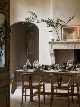 Rustic dining room dressed for Christmas