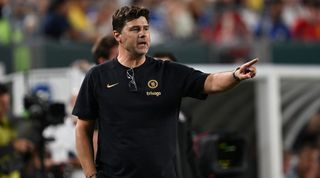 Head Coach Mauricio Pochettino of Chelsea directs his team during the second half of the pre season friendly match against the Brighton & Hove Albion at Lincoln Financial Field on July 22, 2023 in Philadelphia, Pennsylvania. 