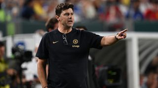 Head Coach Mauricio Pochettino of Chelsea directs his team during the second half of the pre season friendly match against the Brighton & Hove Albion at Lincoln Financial Field on July 22, 2023 in Philadelphia, Pennsylvania.