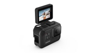 GoPro Hero 8 Black vs DJI Osmo Action: the Hero 8 Black shown with the Display Mod attached