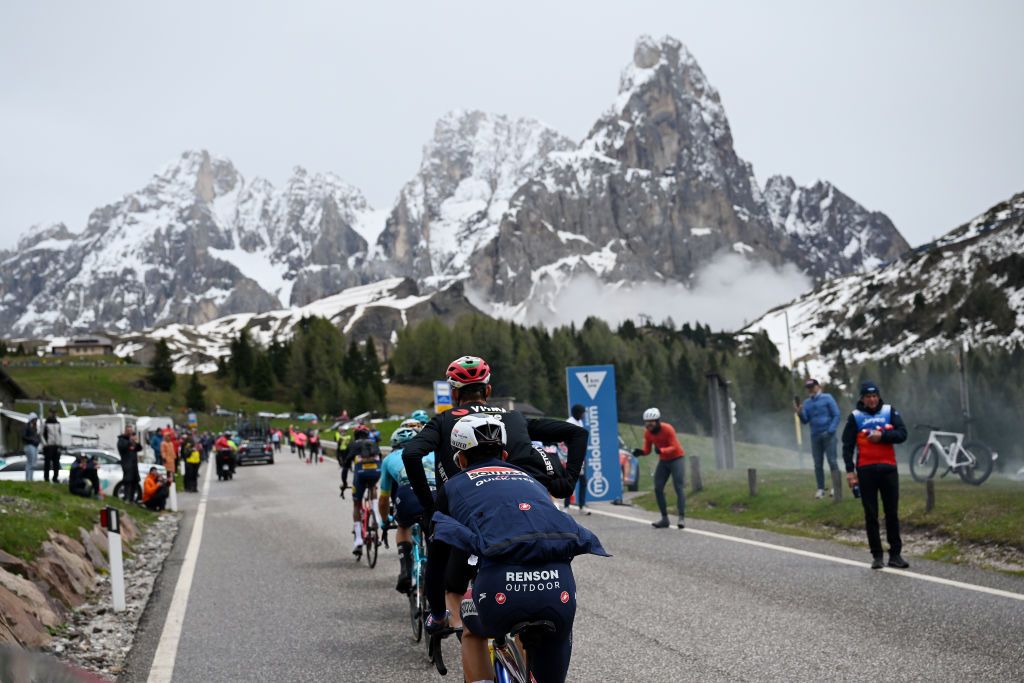 PASSO BROCON ITALY MAY 22 Julian Alaphilippe of France and Team Soudal QuickStep competes in the breakaway during the 107th Giro dItalia 2024 Stage 17 a 159km stage from Selva di Val Gardena to Passo Brocon 1604m UCIWT on May 22 2024 in Passo Brocon Italy Photo by Dario BelingheriGetty Images