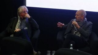 Mike Mills and Michael Stipe of R.E.M., speaking at Dolby HQ in London