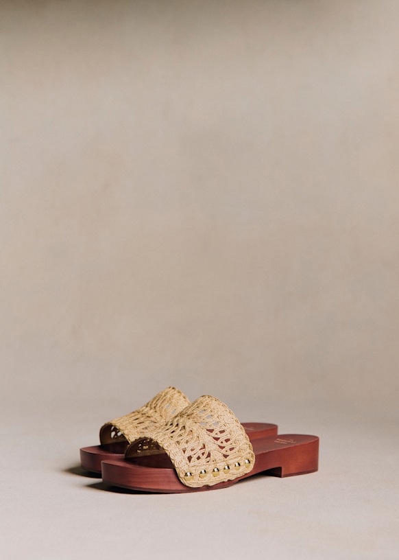 Maria Low Mule - Woven Beige Textile - Raffia - S&eacute;zane