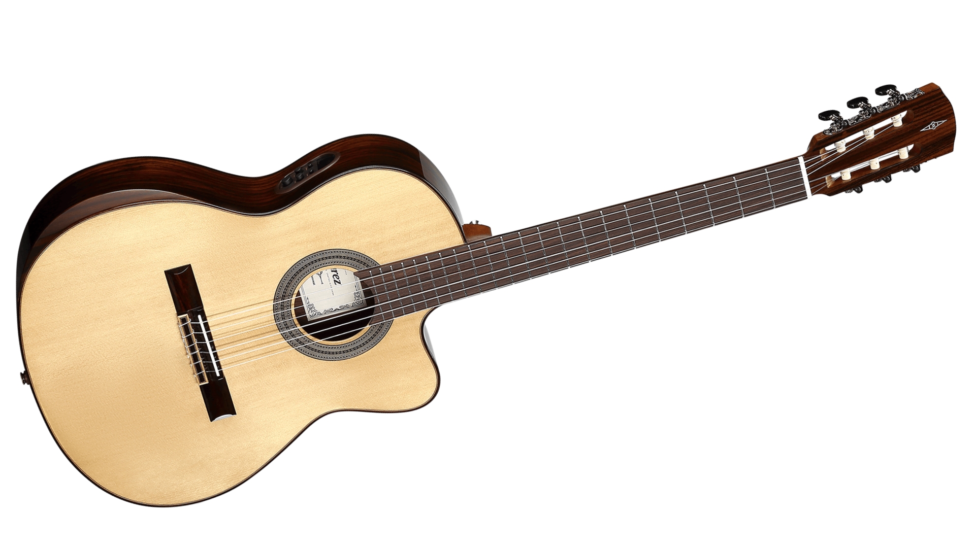 An Alvarez AC70HCE classical guitar
