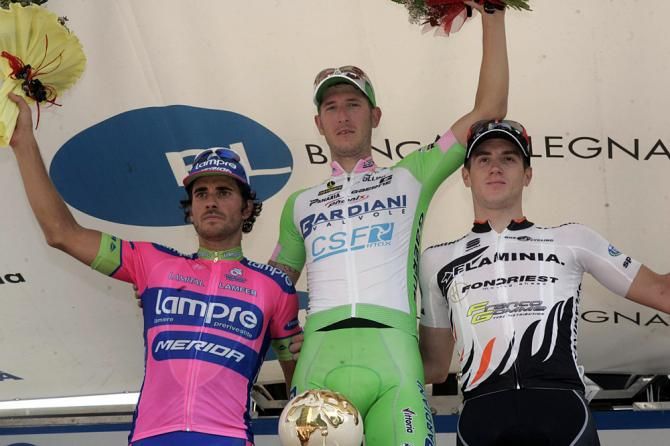 The Coppa Bernocchi podium topped by Sacha Modolo