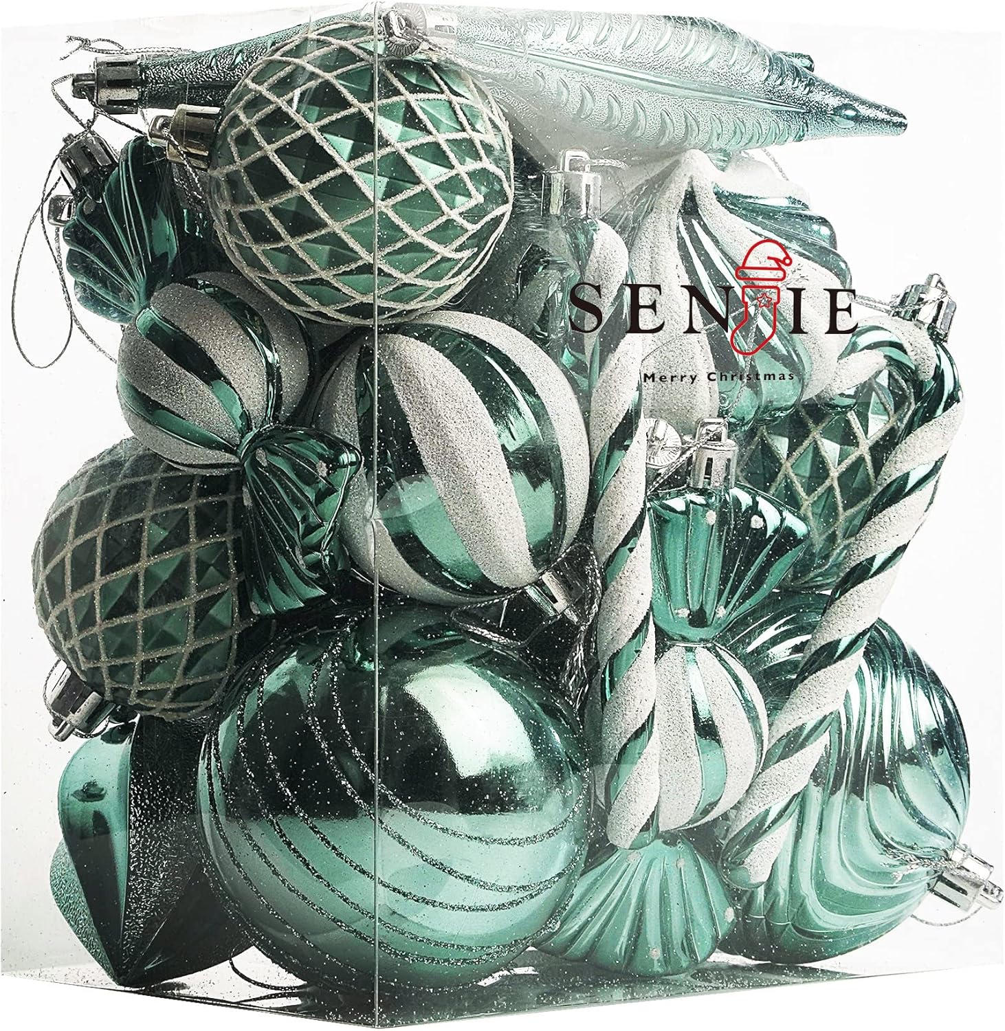 Christmas Ball Ornaments Shatterproof Plastic Tree Ornaments 24 Pcs Shaped Styles Xmas Tree Holiday Decor,turquoise